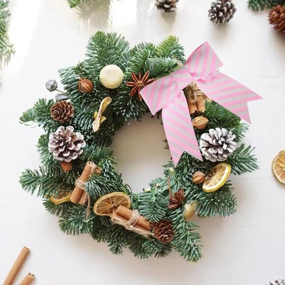 30 3" Twist Tie Pink Striped Grosgrain Ribbon Bows - Picture 5 of 9